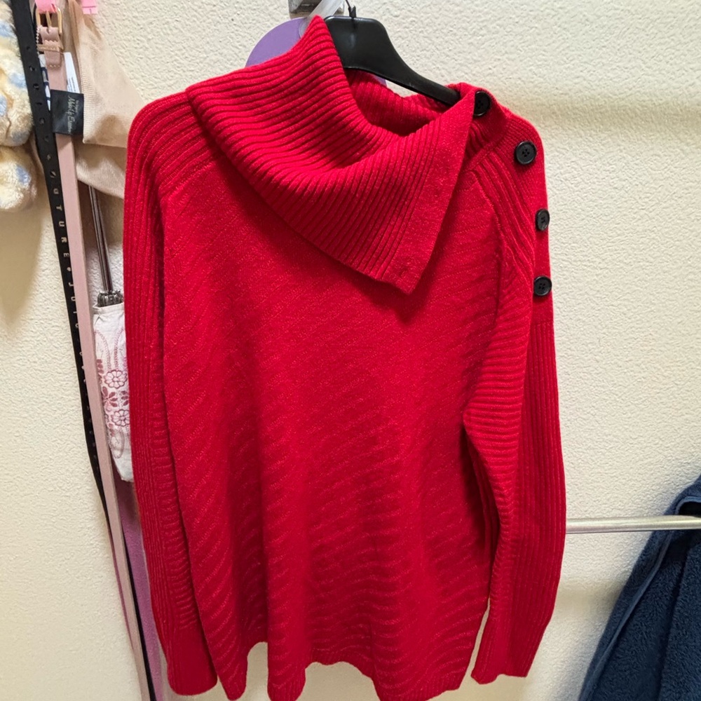 Liz Claiborne Red Cowl Neck Sweater with Button Accents